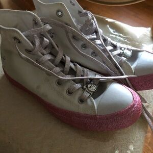 Converse High Top Sneakers White with Pink Glitter Sole